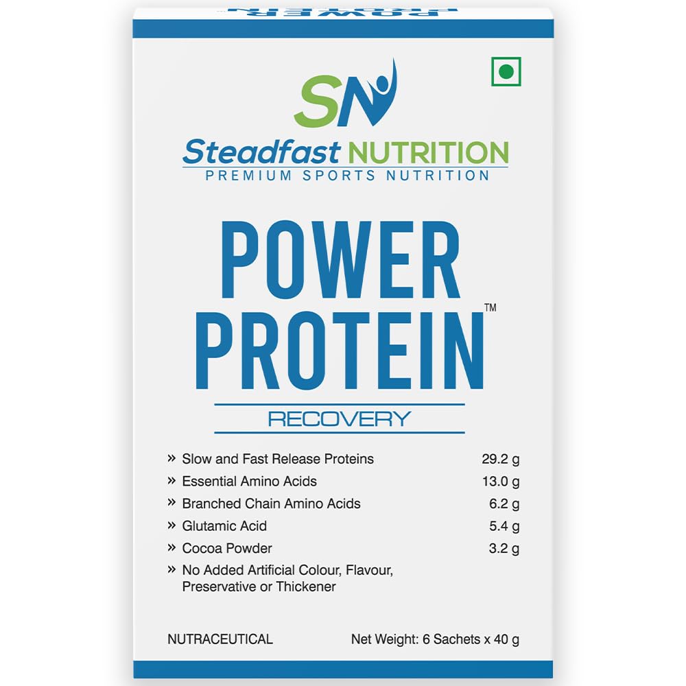 Steadfast Nutrition Power Protein Natural Cocoa Powder Glutamic acid 4g carbohydrates & 5 electrolytes (Cocoa, 6 Sachets, 240g)