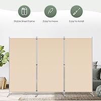 Vista 6 de RANTILA 3 Panel Room Divider, 6 Ft Tall Folding Privacy Screen Freestanding Room Partition Wall Dividers, 102''W x 20''D x 71''H, Beige