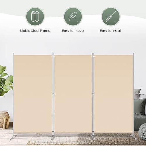 Miniatura 6 de RANTILA 3 Panel Room Divider, 6 Ft Tall Folding Privacy Screen Freestanding Room Partition Wall Dividers, 102''W x 20''D x 71''H, Beige