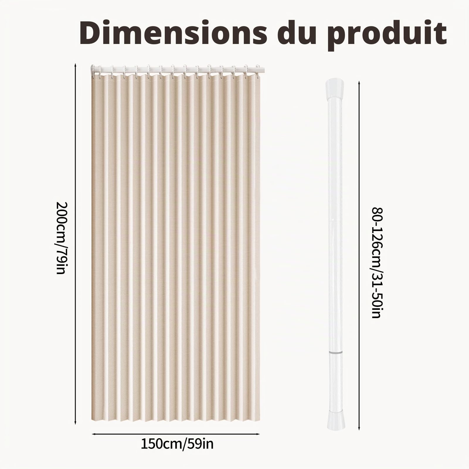 Rideau Occultant avec Barre sans Perçage,Rideau Separation de Piece avec Bouton Magnétique Thermiques Isolants Anti Froid et Chaleur,Rideau de Porte Opaque,200cm de Haut pour Salon,Cuisine,Vestiaire