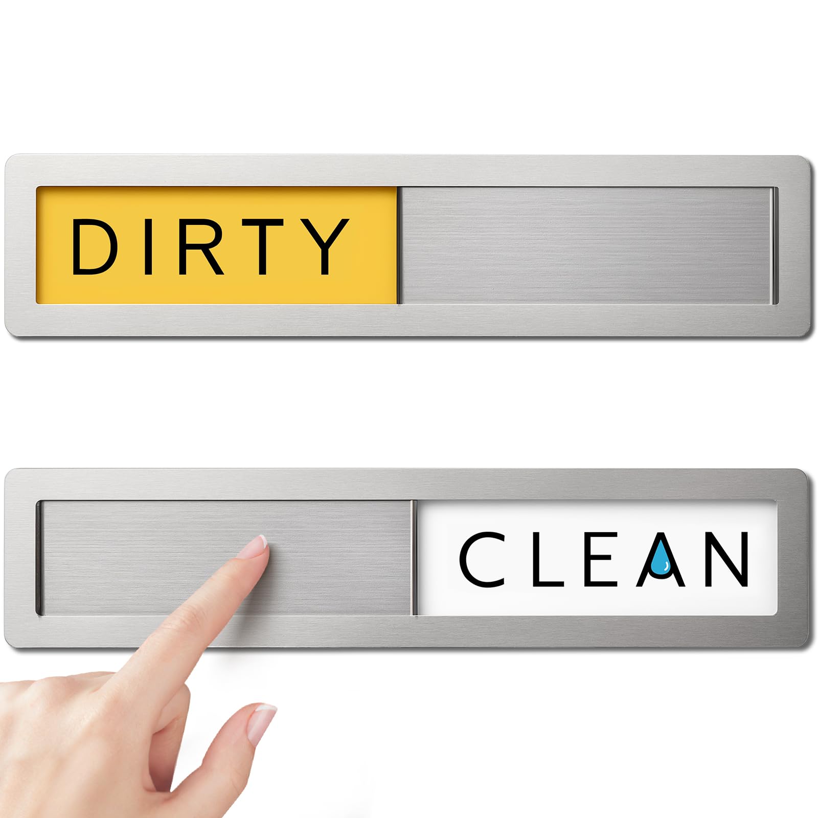 Dishwasher Magnet Clean Dirty Sign - Premium Stainless Steel Kitchen Sign Funny with Three Adhesives Included, Works on Magnetic &amp; Non-Magnetic Surfaces, Kitchen Decor Accessories, Silver