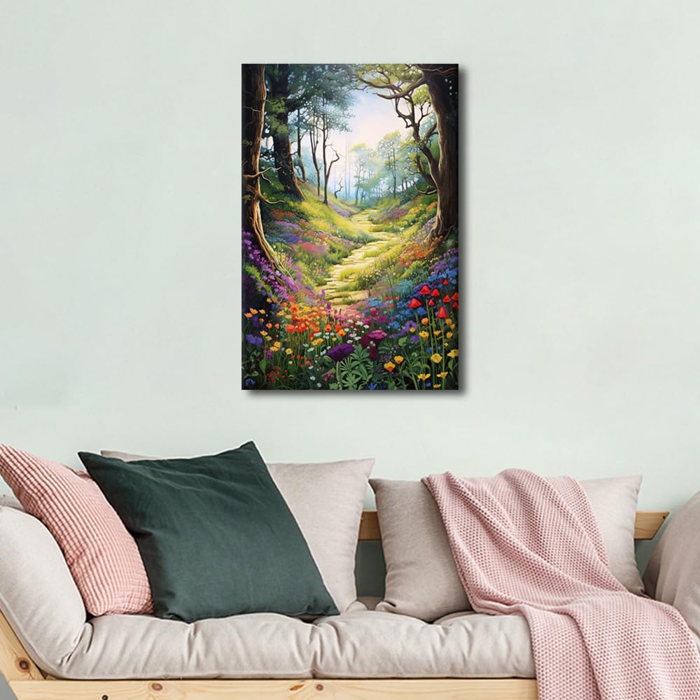 TISHIRON Forest Theme Wall Art Nature Landscape Flowers Canvas Wall Art Woodland Painting Colorful Flowers Picture Frames Collage Wall Decor 16" Wx24 Hx1 Panel - Image 4