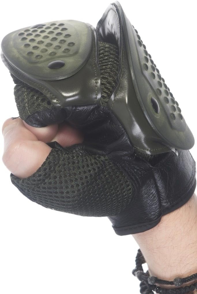 kolumb Premium Armor Gloves Half Finger Leather Palm & Plastic Back Plate Airsoft Gloves - Military Grade Tactical Protective Gear & Equipment
