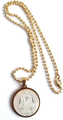 Miniatura 5 de Saint Benedict Medal Stainless Steel Mother of Pearl 17 Inches Ball Chain