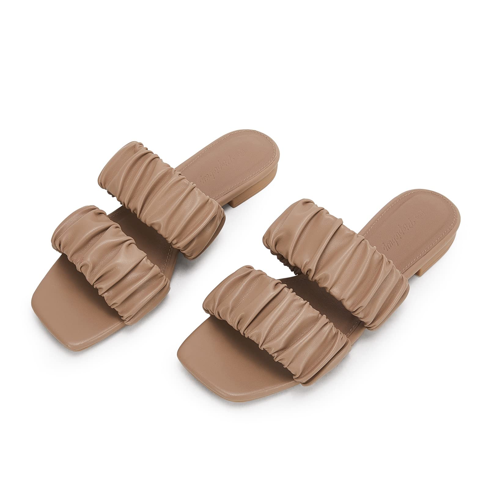 PiePieBuy Square Open Toe flat Sandals  8.5 Coffee