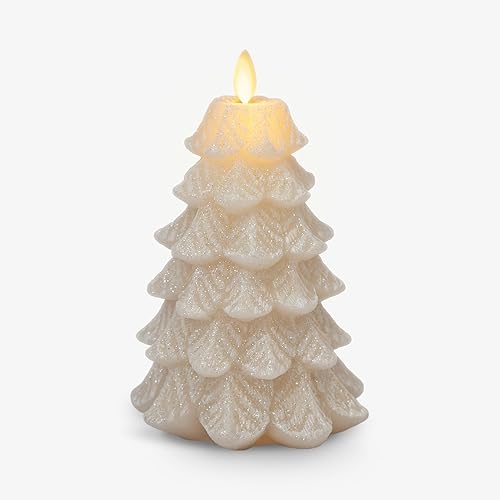 Luminara Vela LED sin llama de árbol de Navidad, cisne blanco de 4.7 x 6.5 pulgadas, temporizador de llama móvil, decoración navideña, acabado de
