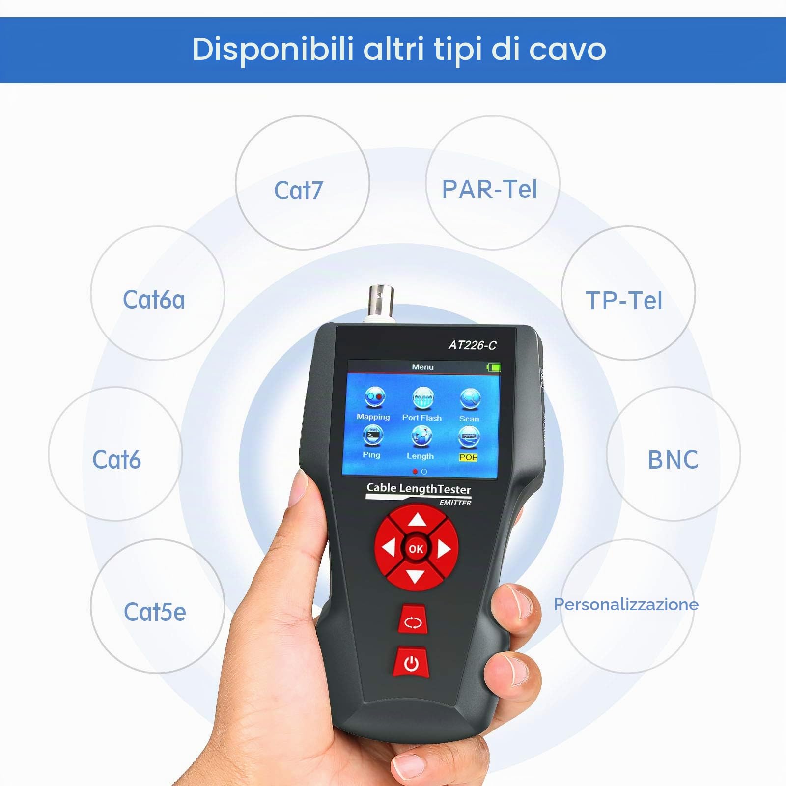 AT226-C Tester per Cavi di Rete con LCD,Tester Lan Con 8 Identificat