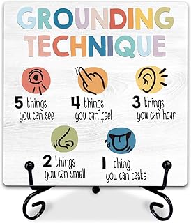 5'' Rustic Wooden Sign With Metal Stand - Grounding Technique - Funny Farmhouse Wooden Plaque Tabletop Friendship Gifts-Home Counselor Therapy Psychology Office Shelf Decor & Supplies -A16
