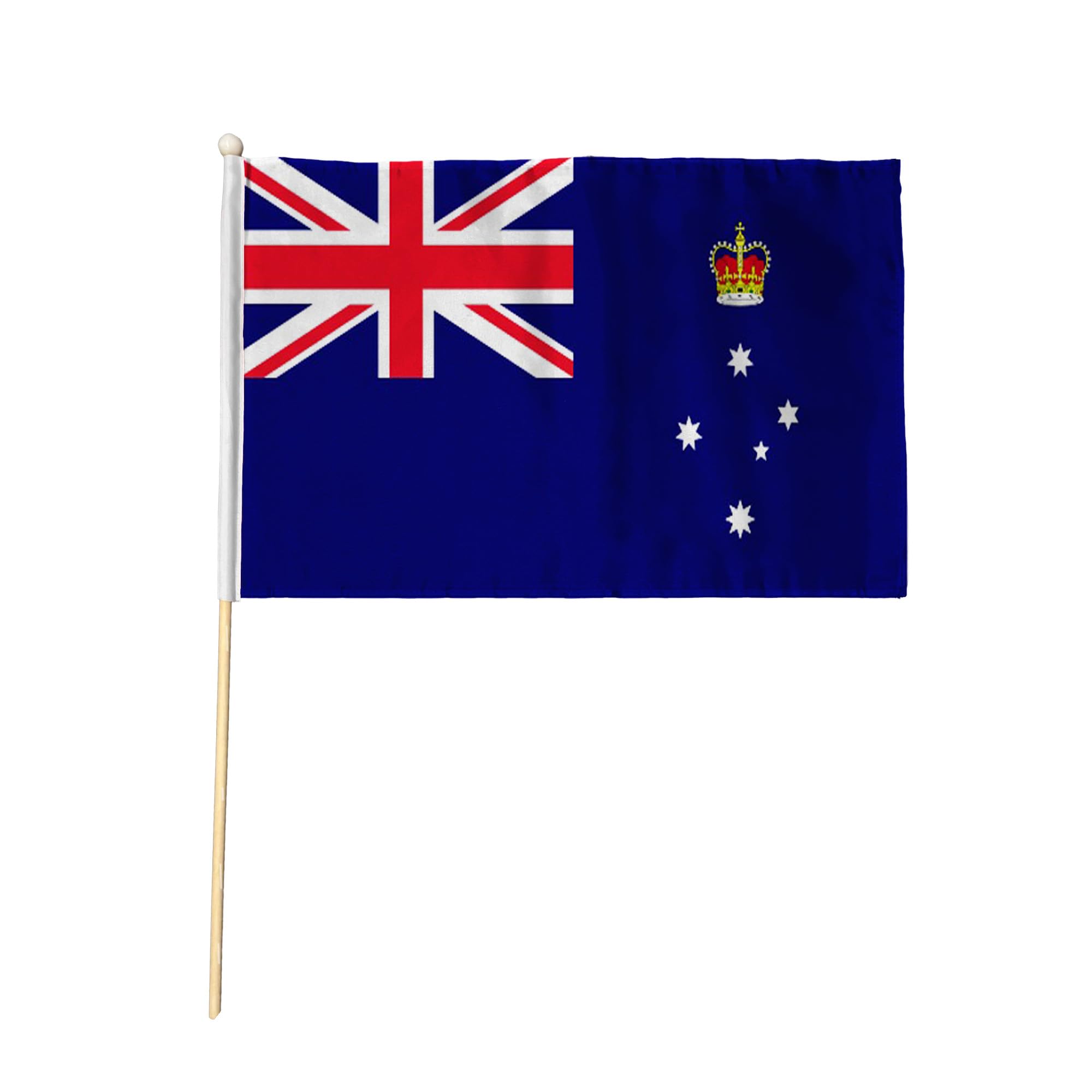 Flagtex Victoria Pack of 12 Hand Waving Flag (9x6 Inch) - Premium Wooden Stick Hand Flag 9x6 Inch Natural Wood Pole VIC State Flag Events Parades Celebrations
