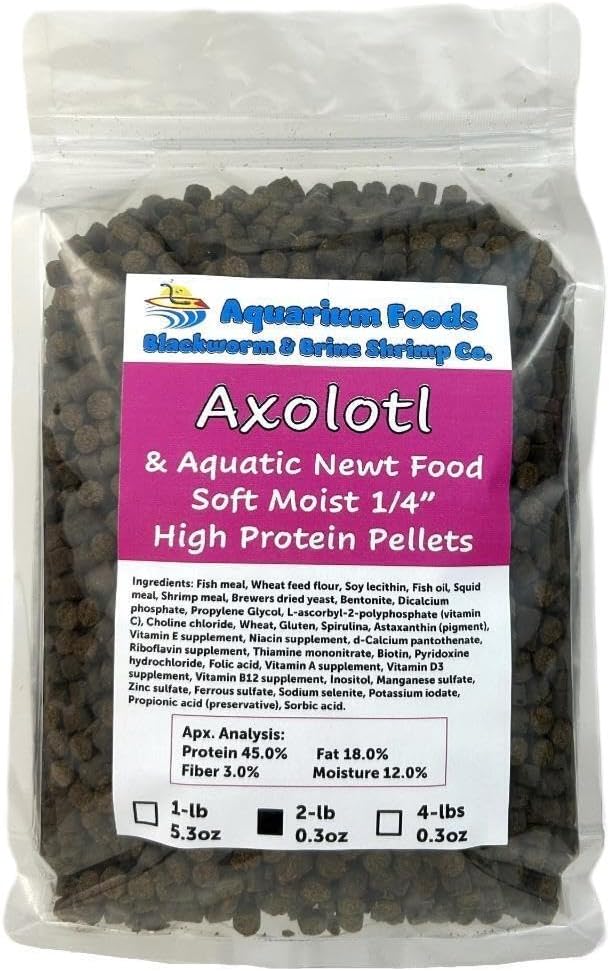 Aquatic Foods Inc. Axolotl Food, 1/4" Soft Moist Sinking Pellets, Rangen's Salmon Meal Pellets for Adult Axolotl. Also Shrimp, Snails, Crabs, Bottom Fish, All Tropical Fish…2-lbs 0.3oz Clear Bag