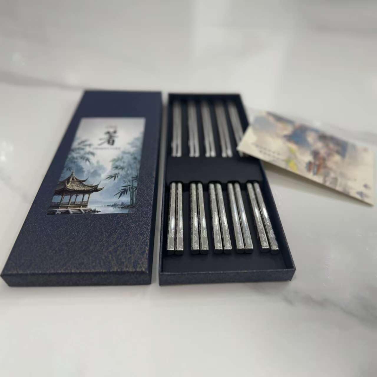 5 Pairs 316 Stainless Steel Metal Chopsticks - 9.5" Non-Slip Tips, Dragon Laser Engraved, Mirror Polished Silver Chopsticks Set, Dishwasher Safe Reusable Chopstick for Adults
