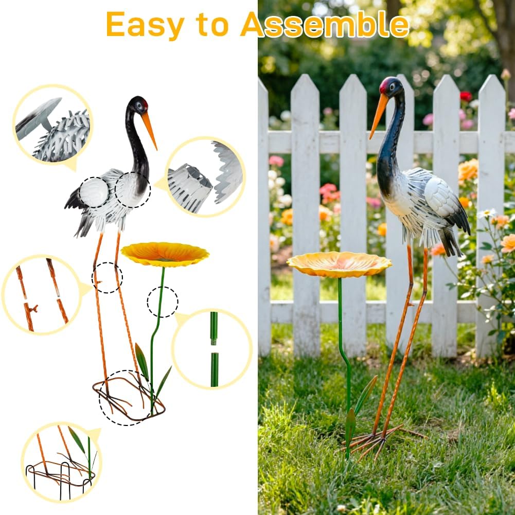 38" Large Garden Crane Statue for Outside Sculpture Metal Yard Art Patio Lawn Backyard Decorations