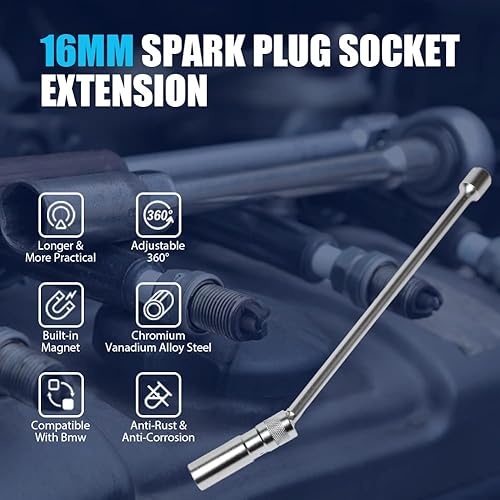 Miniatura 2 de CMTOOL Enchufe de bujía de pared delgada de 0.630 in con extensión Juego de enchufes de bujía de 58 pulgadas magnético Cr-V giratorio de acero de 12