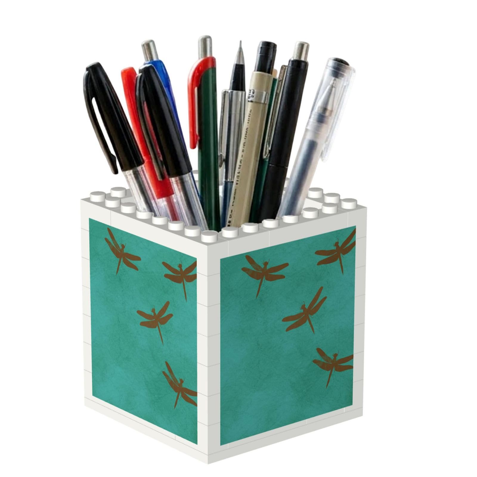 Poadnly Dragonflies And Teal Coloured, Pen Pot Pencil Holder for Office Home School, Compact Desk Organiser for Office Stationery