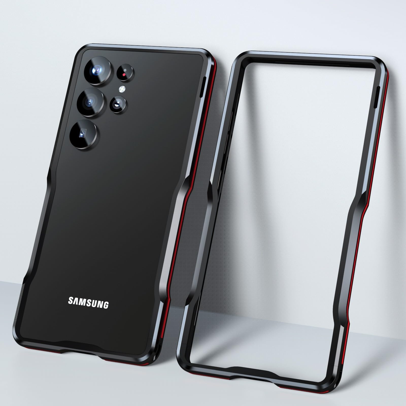 Coque Samsung Galaxy S21 Ultra noire avec cadre pare-chocs élégant et protection latérale en métal