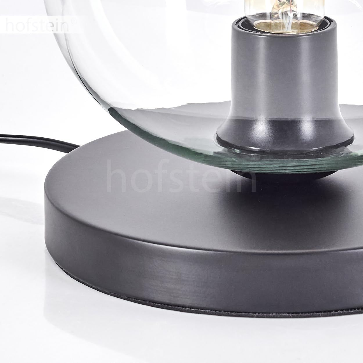 Tischleuchte Apedo, Tischlampe aus Metall/Glas in Schwarz/Klar, Leuchte im modernen Retro/Vintage-Design mit Schirm aus Glas (Ø 20 cm) u. An/-Auschalter am Kabel, 1 x E27, ohne Leuchtmittel