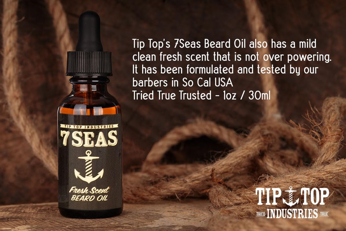 Tip Top 7Seas Fresh Scent Beard Oil – Conditions & Nourishes Beard & Mustache 1oz