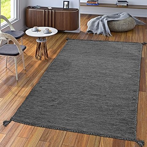 TT Home Low Pile Natural Rug Handcrafted Unicoloured Mottled Modern Grey, Size:60x110 cm Cover