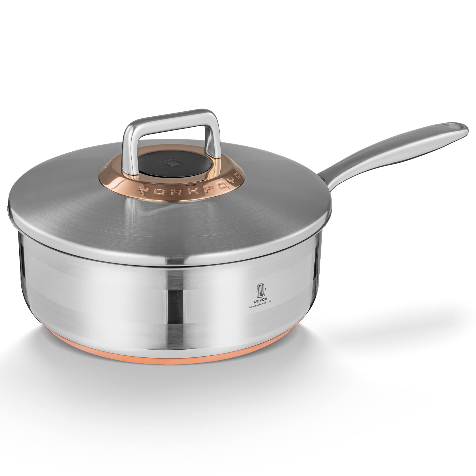 RD ROYDX Stainless Steel Deep Saute Pan With lid Copper