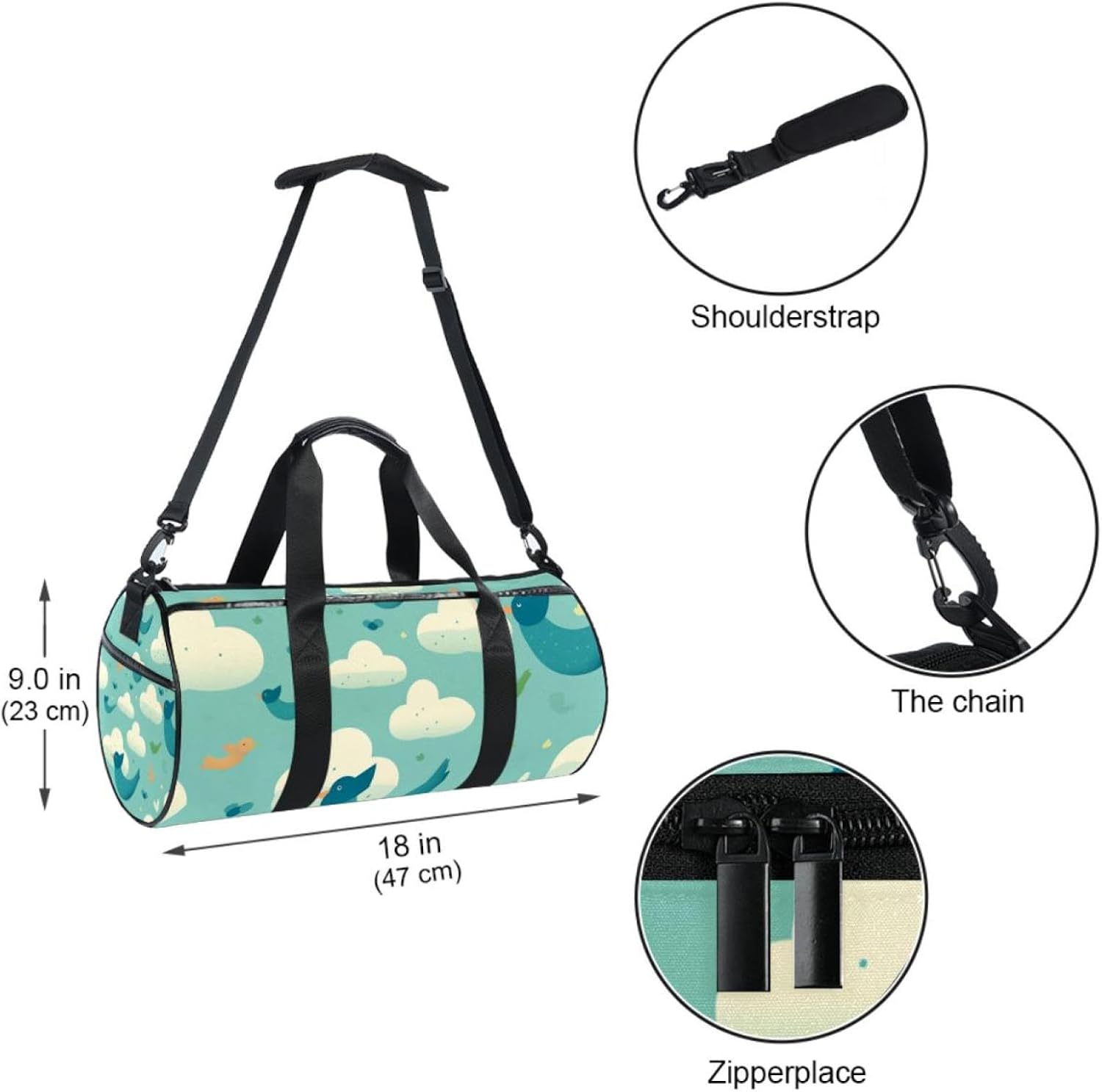 Gym Bags for Men,Travel Duffel Bags for Women,Birds Flying and Clouds,Workout Bag