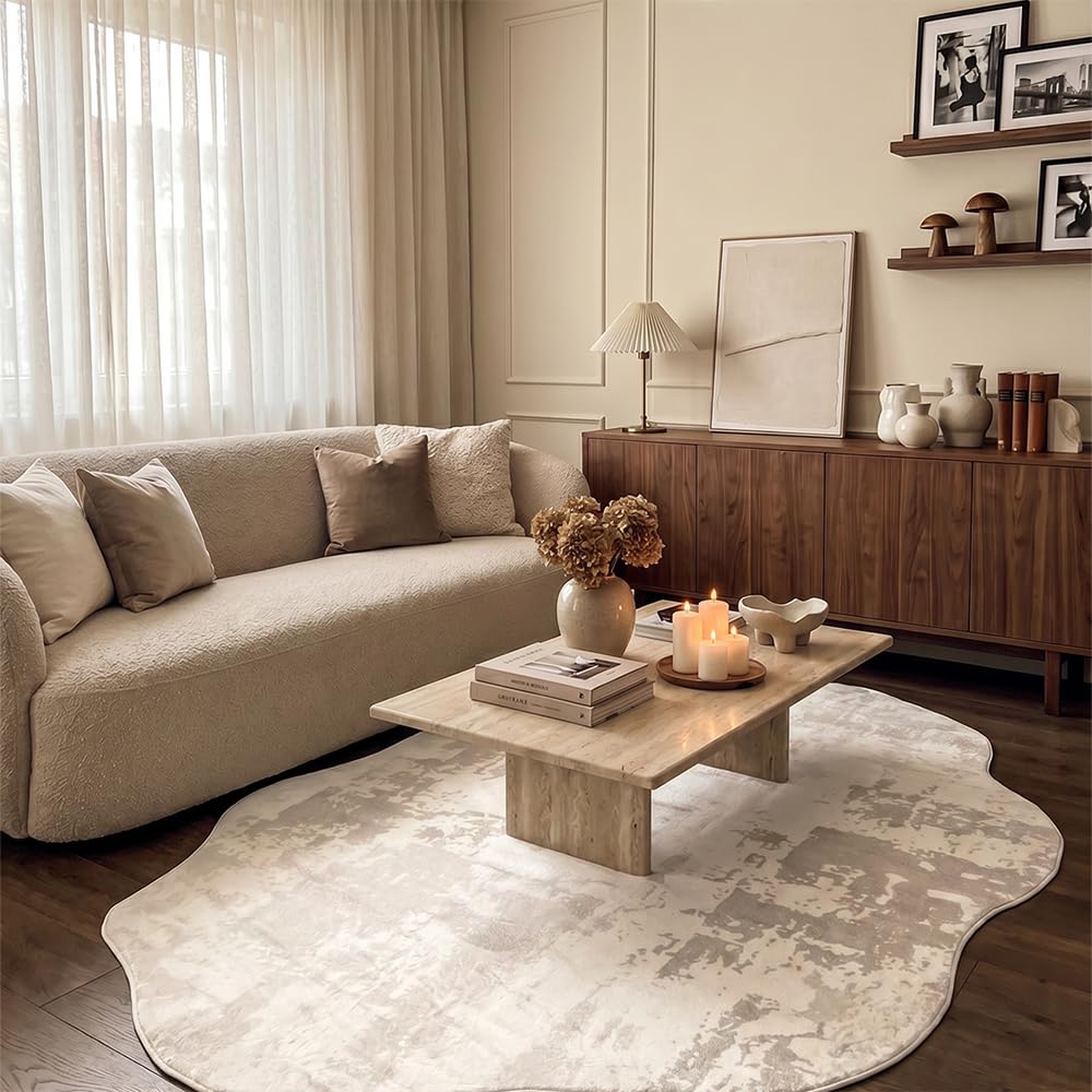 Mazovia Tappeto Soggiorno 160x220cm Beige Bianco Astratto Design Pelo Corto