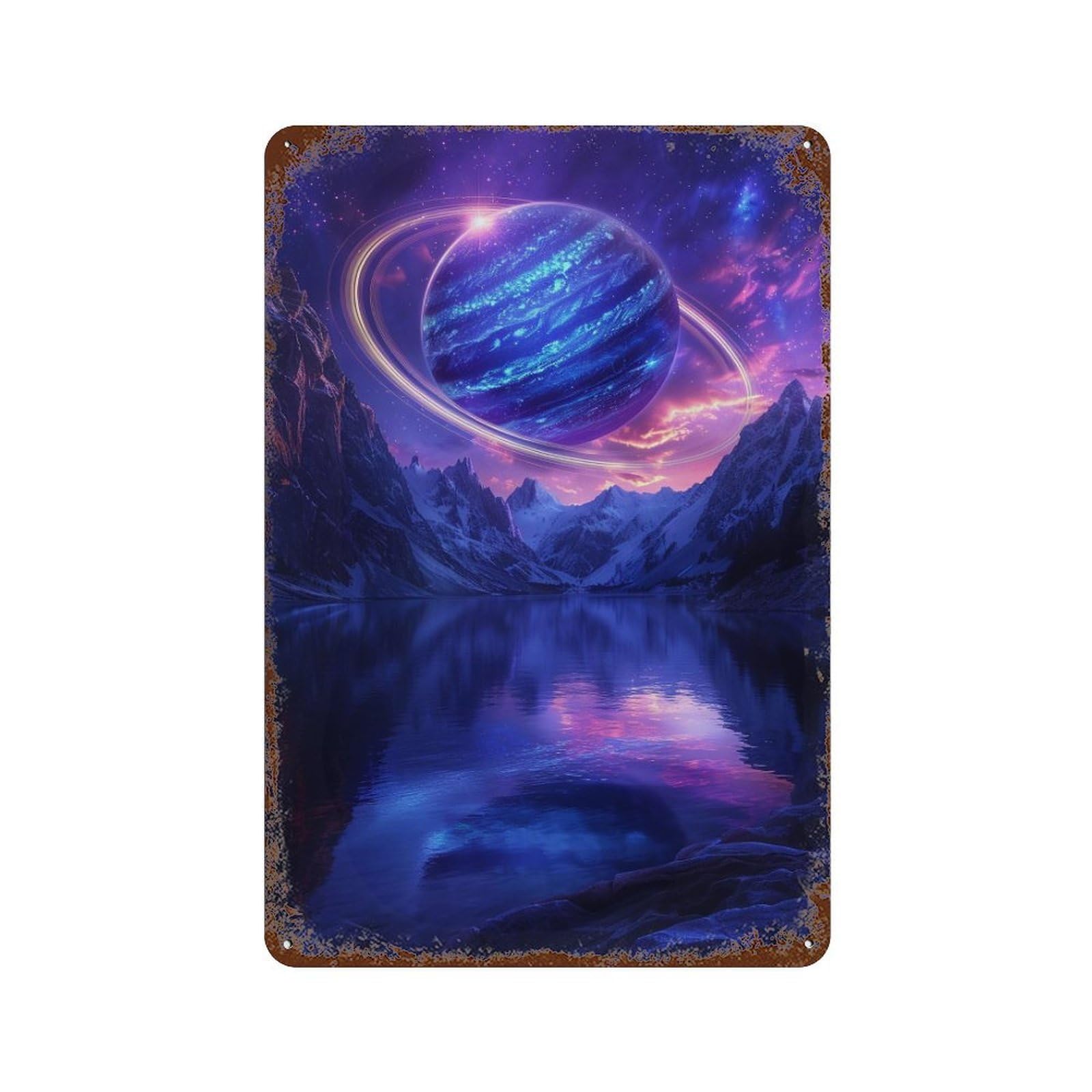 Garage Style Galactic Reflections Celestial Lake Scene -1 Weathered Tin Sign 11.8"x7.9", Classic Wall Plaque for Bar And Workshop