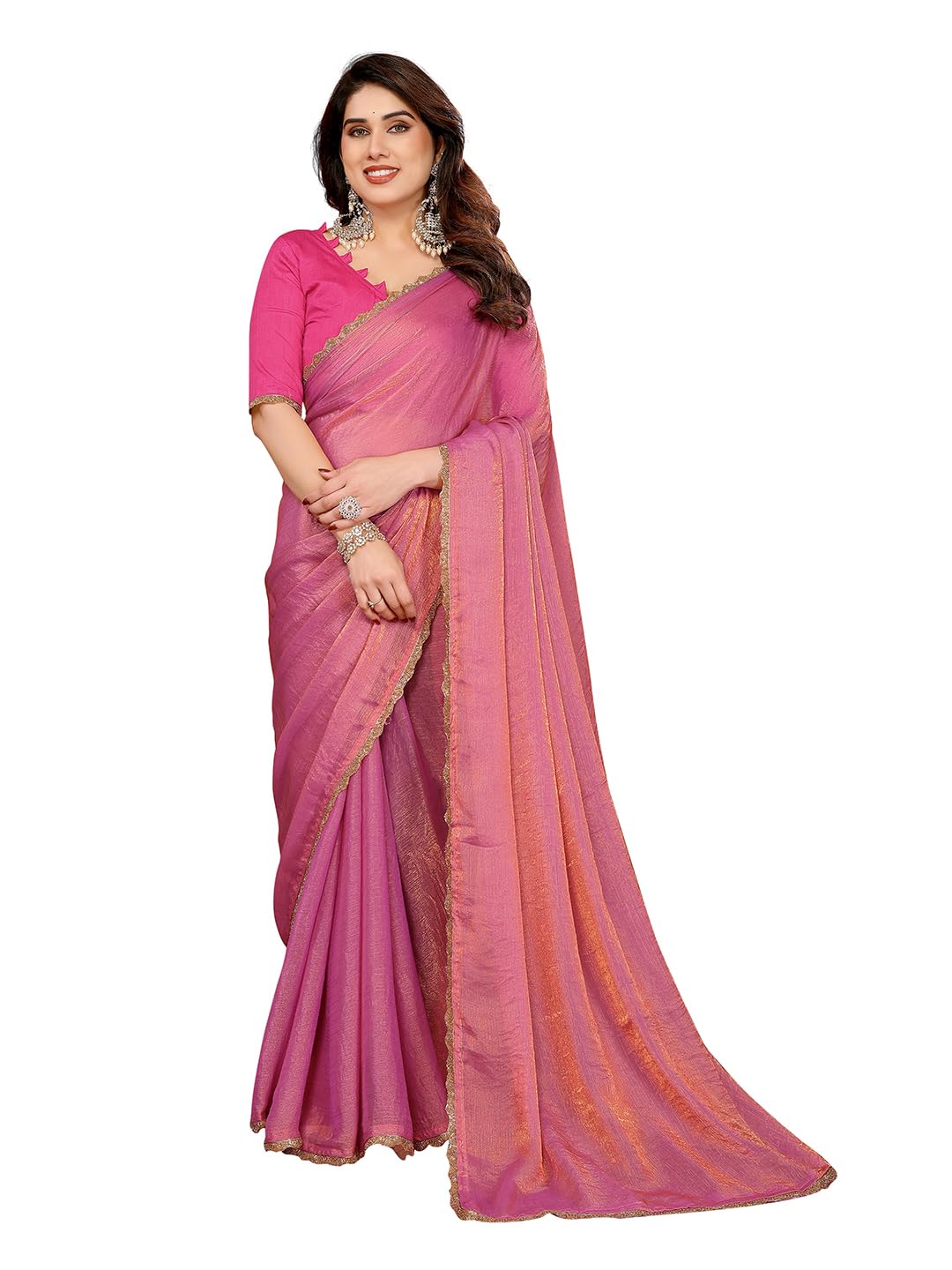 Women Chiffon HandWork Lace Border Saree With Unstitched Blouse Piece for woman-image-44