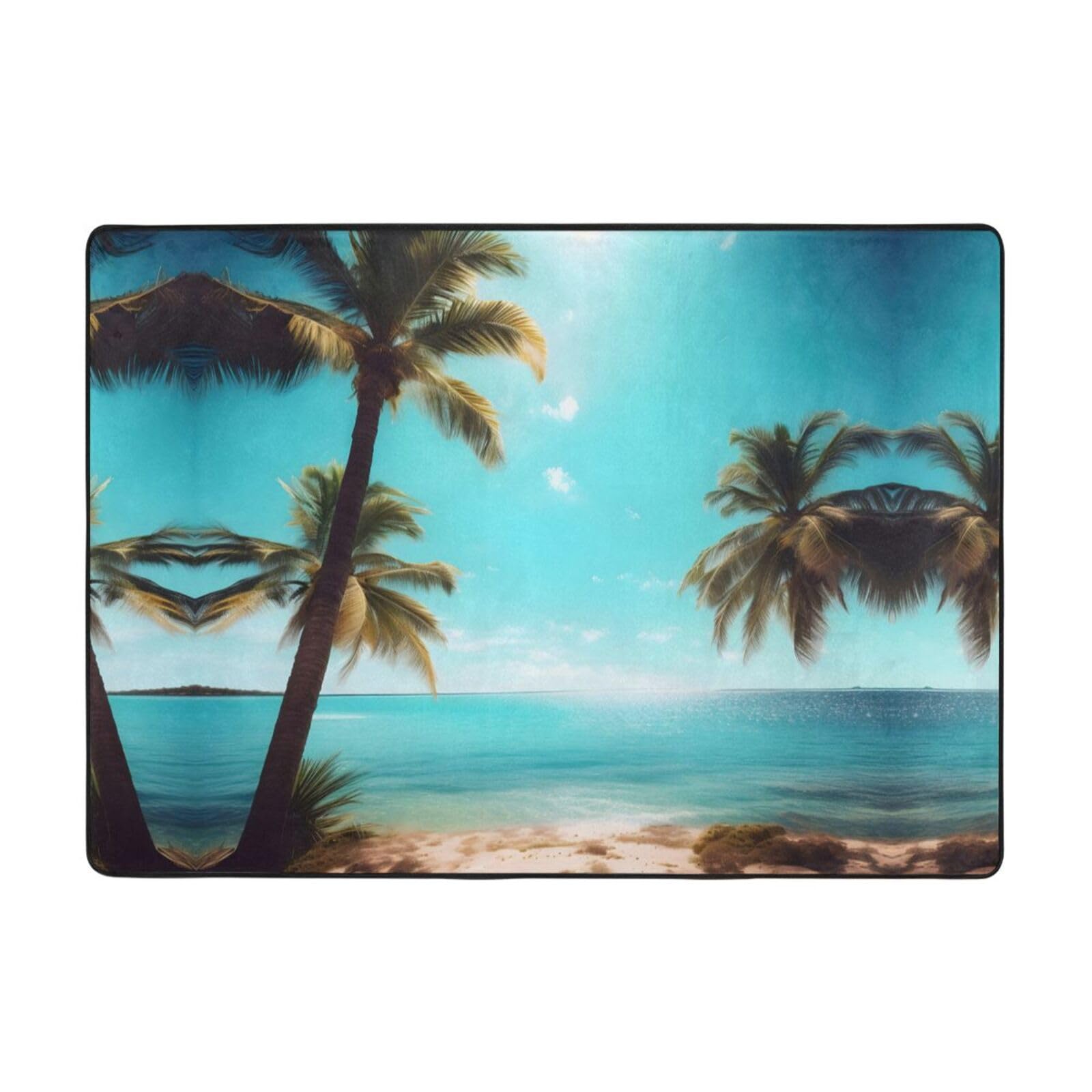 Tapis de luxe doux lavable salon chambre motif palmier et mer