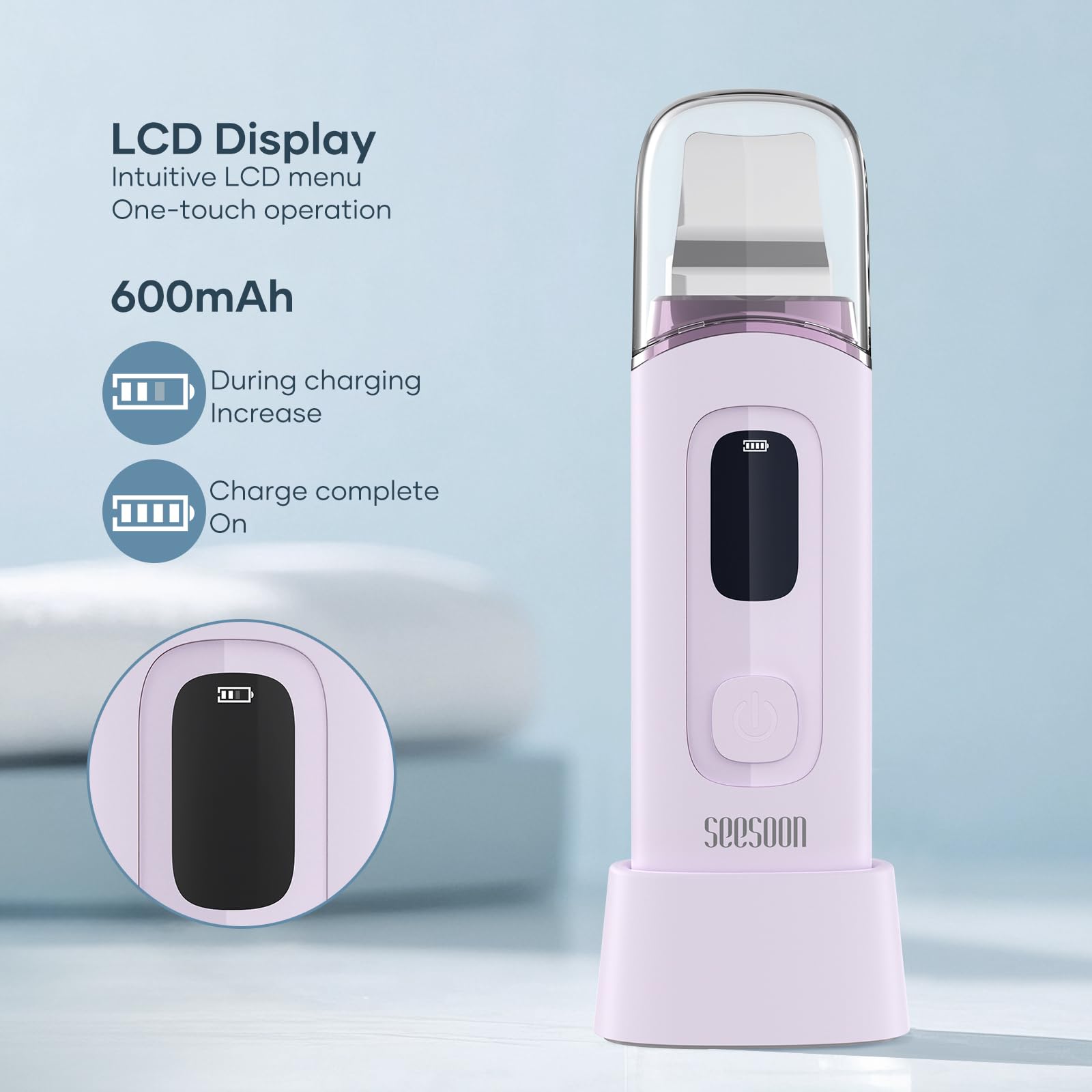 Espátula de limpieza facial para la piel con 4 modos, pantalla LCD, IPX7 impermeable para eliminación de puntos negros y limpieza profunda de poros