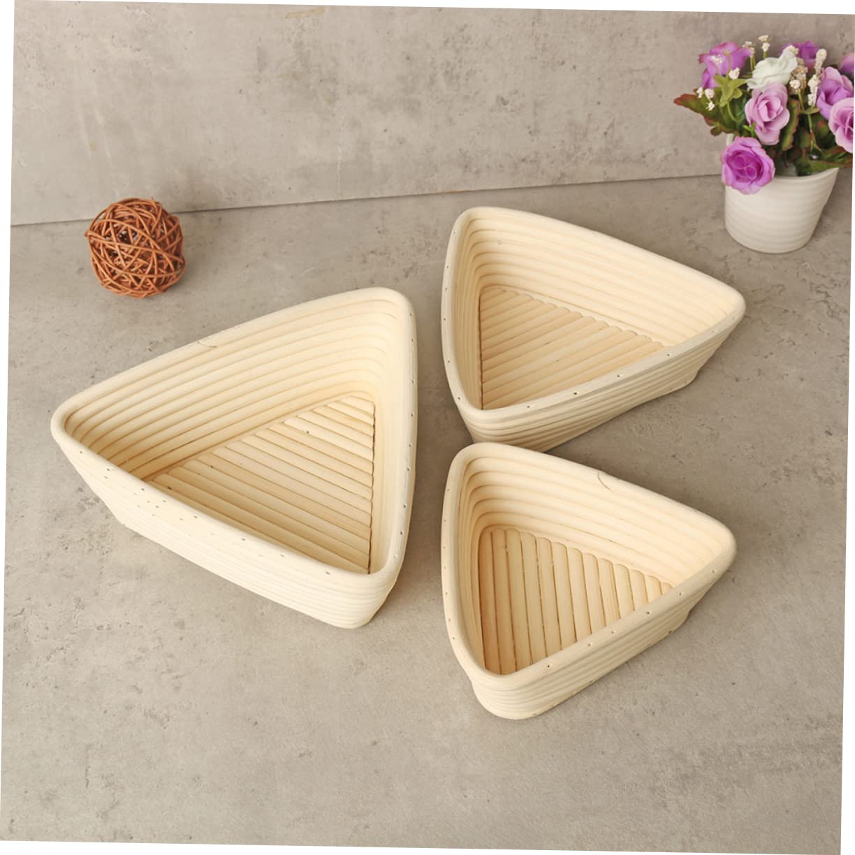 VINTORKY Triangle Bread Basket Unbleached Natural Rattan Baking Tool for Dough Proofing Shaping for Artisan Breads Home Baking Non Stick