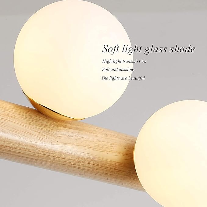 ENXING Hanglamp Hout LED Eettafel Hanglamp Vintage Hanglamp Hanglamp in Hoogte Verstelbare Bol Gemaakt Van Glas Verlichting Met G9 Lampen Retro Plafondlamp Voor Eetkamer Woonkamer Kroonluchter,7 head photo 3