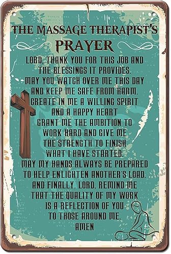 rayprint Vintage Tin Sign Massage Therapist Prayer Metal Poster Retro Plaque Wall Decor Gift For Garden Men Cave Garage Classroom Library Living Room School 12x16 Inch
