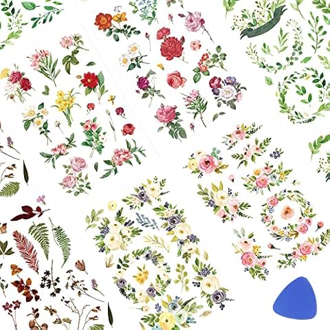 Morld 4 Pack Vintage Rub On Transfers Plant Stickers - 100 Pcs Flower Deco Sticker for Crafts, Wood, Furniture, Fabric, Journaling, Bullet Dairy, Scrapbooking, Planners, Nature Journal Cover