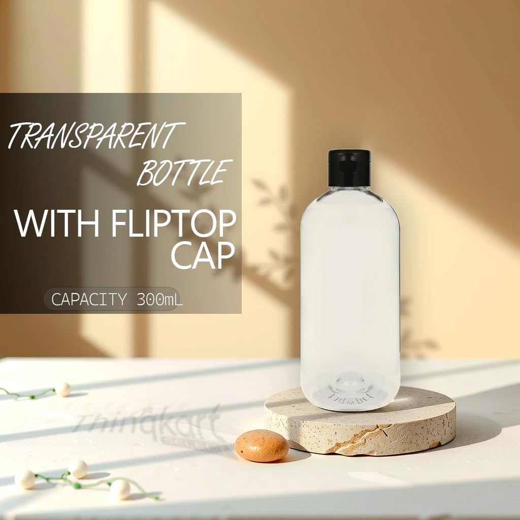 Thinqkart Select 300ml Empty Clear Plastic Bottles Refillable Travel Size Cosmetic Containers Squeeze Bottles With Black Flip Cap For Toiletries, Shampoos, Lotions, Creams Pack of (8) - Image 3 thumbnail