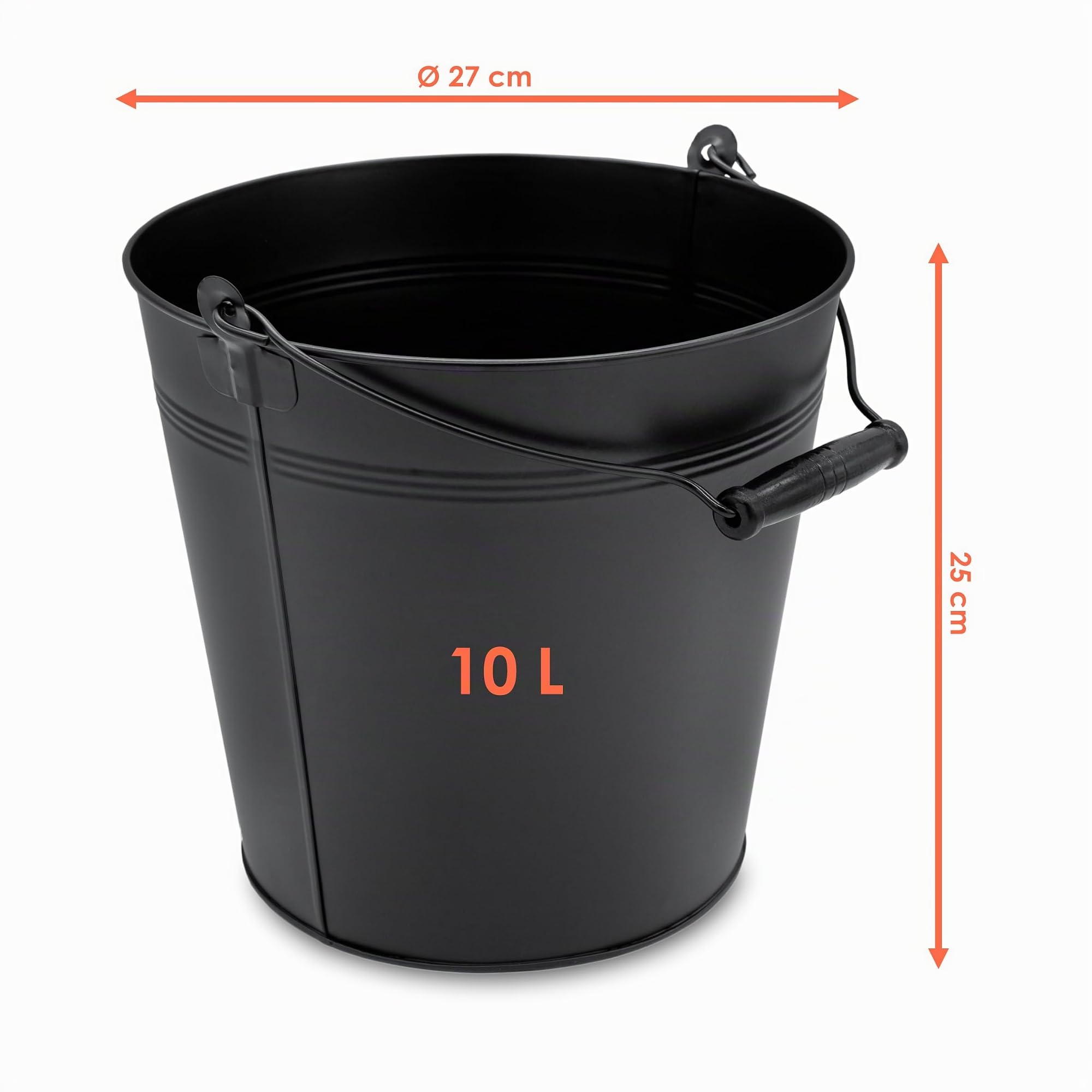 Secchio decorativo in zinco con manico in legno – Nero / 10 L – Secchio in metallo per piantare o trasportare – Spetebo
