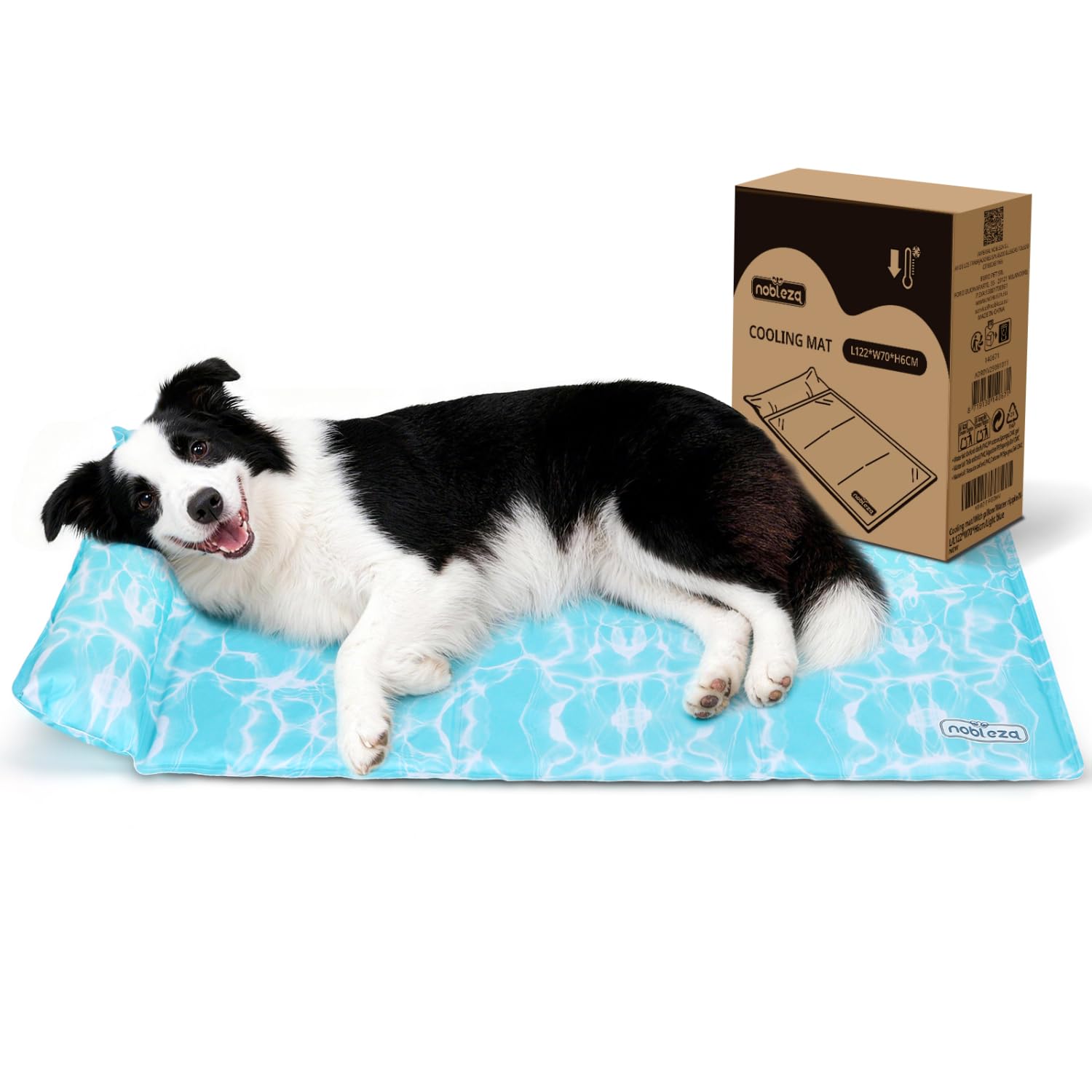 Nobleza Tappetino Refrigerante per Cane e Gatti, Design con 6cm Cuscino Cervicale Aggiunto, Gel Non Tossico e Auto-Rinfrescante, Tela Oxford 300D Resistente Tappeto Refrigerante, 122x70cm