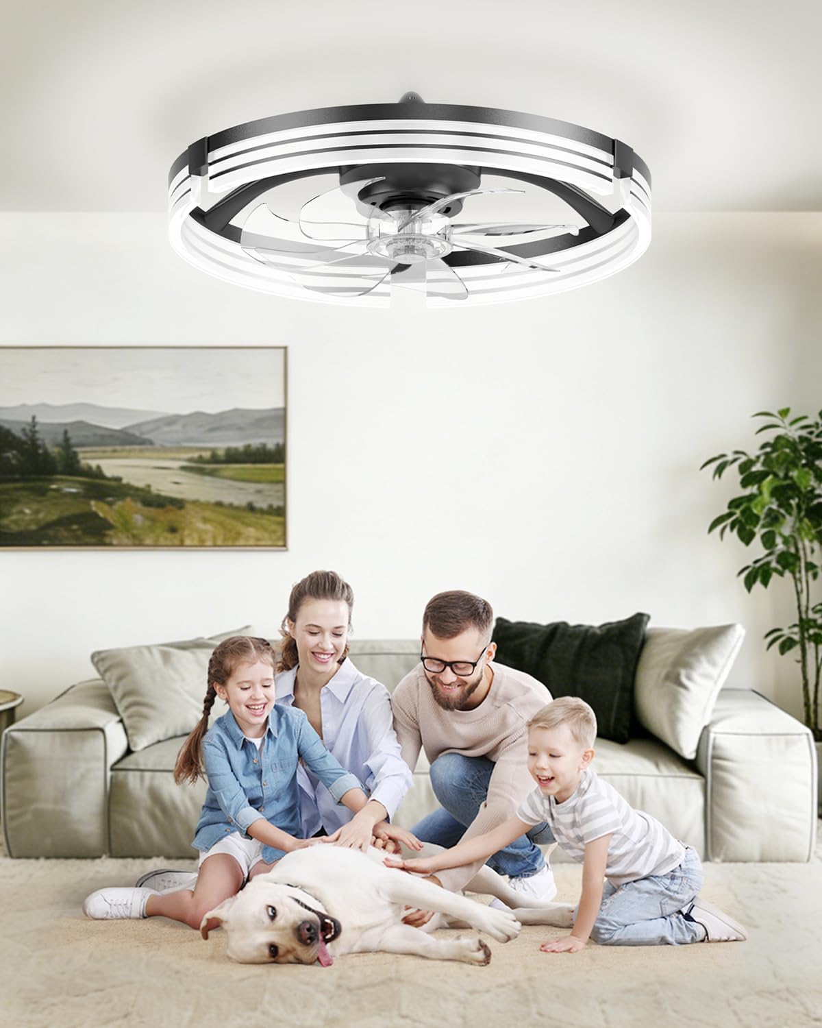 AIKVSXER Ceiling Fans with Lights and Remote, 20 Inch Low Profile Fandelier with APP Control, Ultra Quiet, 3CCT and 6 Wind Speeds for Bedroom, Living Room Modern Flush Mount Fan Light