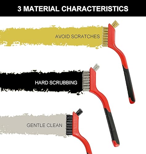 Miniatura 2 de Cepillo de latón removedor de óxido, paquete de 3 cepillos de alambre pequeños, cepillos de alambre de latón, cepillos de latón para limpieza,