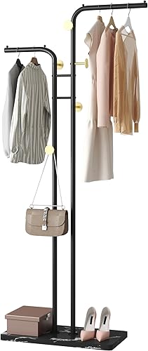 HOMEFORT Perchero de doble polo, perchero de metal independiente, soporte para sombrero de ropa con 5 ganchos para armario, dormitorio, entrada,