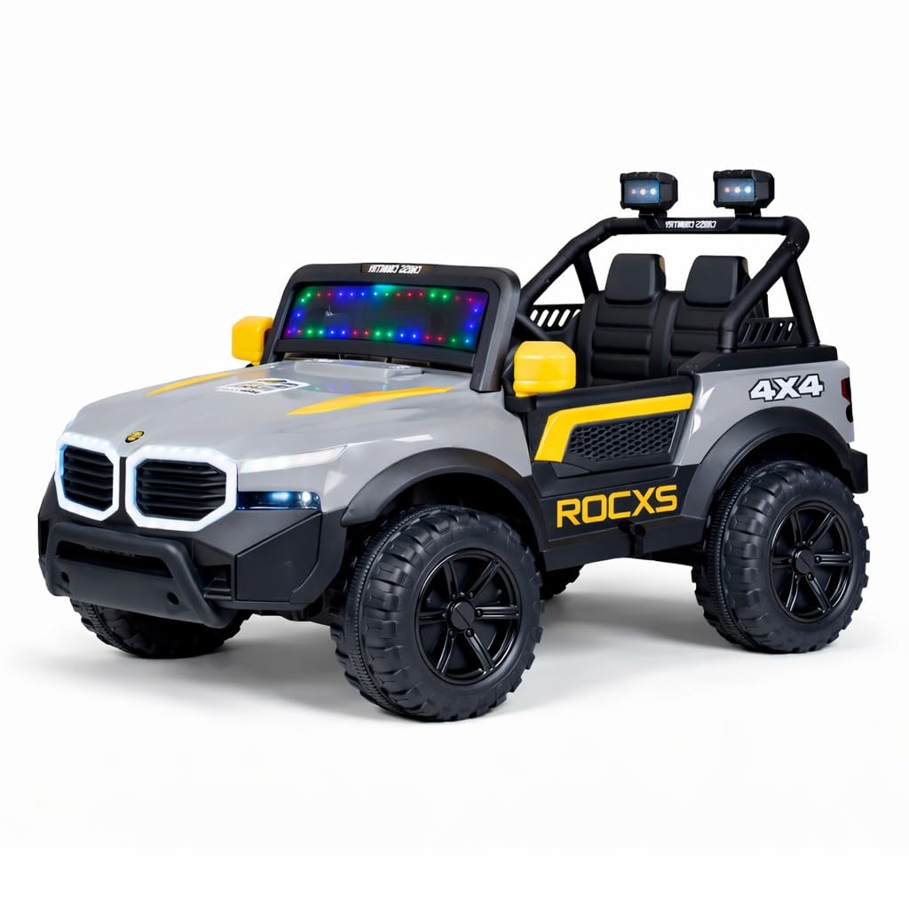 Kidz Auto KAB J 777 Rechargeable Battery Operated Jeep for Kids |POBO-2026 |Electric Ride-On Toy with LED Lights,Music,RGB Windshield,Steering Function & Dual Control (Yellow)