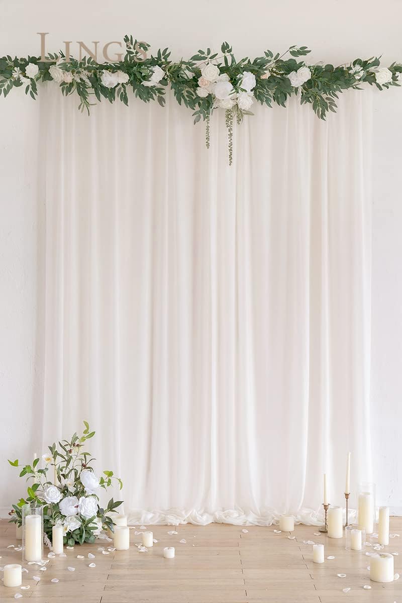 Ling's Moment Extra Wide Wedding Backdrop Curtains 2 Panels 7ft x 8ft Wrinkle-Free 50% Transparency Ivory Chiffon Like Fabric Drapes for Wedding Arch Party Stage Decoration