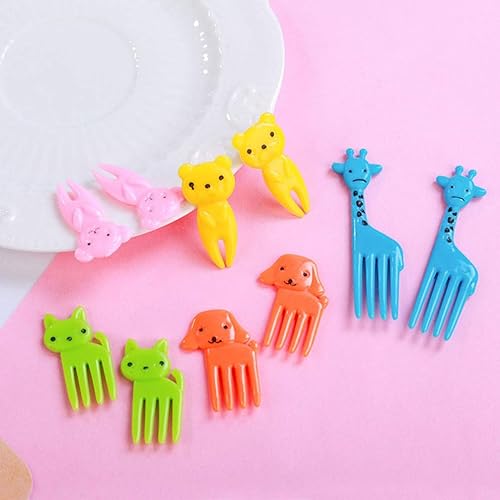 Miniatura 8 de Cabilock 50 tenedores de frutas, tenedores de comida de animales, tenedores de plástico para postres, mini juego de púas Bento para fiestas,