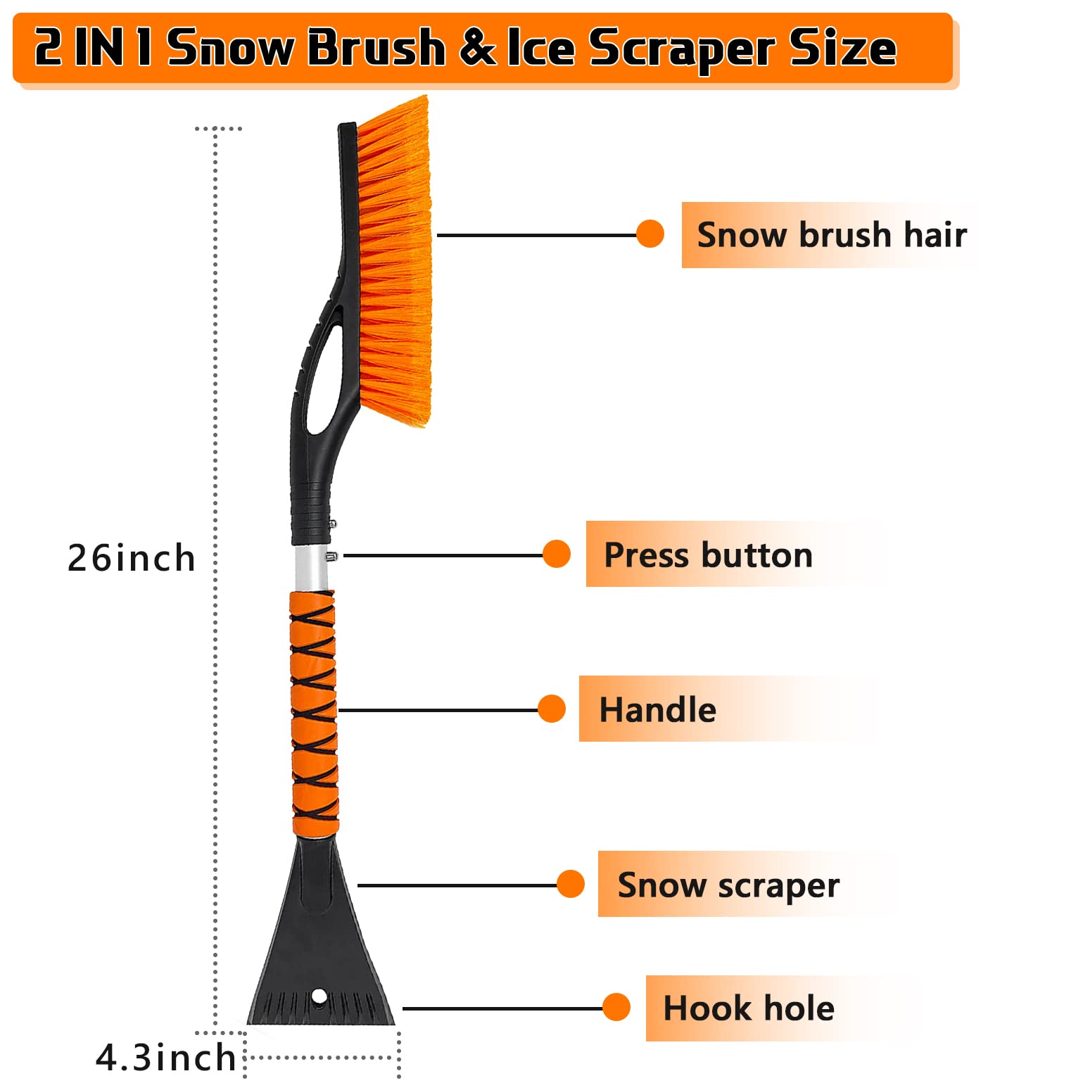 Showvigor Cepillo de Nieve, 68cm 2 en 1 Desmontable Coche Nieve Cepillo y Rasqueta Hielo Coche con Mango de Espuma Ergonómica, Conveniente para los Coches, Camiones, SUVs