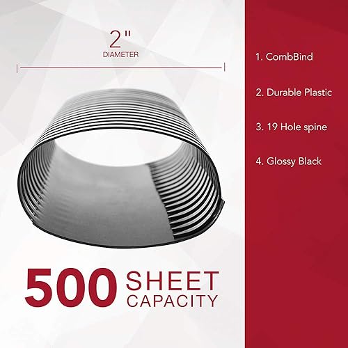 Miniatura 3 de GBC Espinas de unión, espirales, bobinas, 2 pulgadas de diámetro, capacidad de 500 hojas, combinadas, negro, paquete de 50 (4200022)