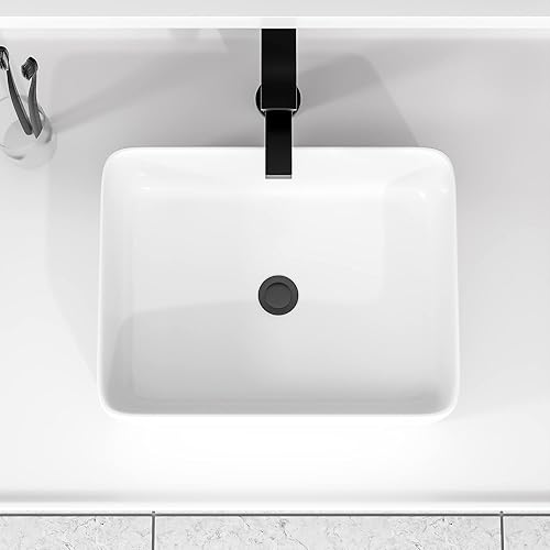 Miniatura 57 de Fregadero de baño de 19 x 15 pulgadas con grifo y desagüe desplegable – Porcelana negra mate rectangular sobre mostrador moderno lavabo de arte