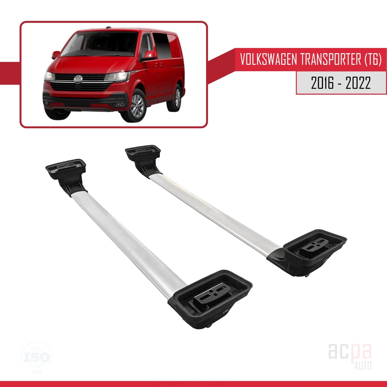 Compatible con Volkswagen Transporter (T6) 2016-2022 Ace-3 Barras de Techo Auto Portaequipajes Barras Transversales Gris Aluminio 2 Barras