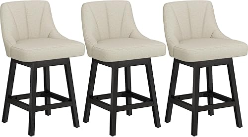 Miniatura 19 de Taburetes de bar giratorios con respaldos, taburetes de bar de 26 pulgadas de altura de mostrador, taburetes de bar tapizados de tela de lino con