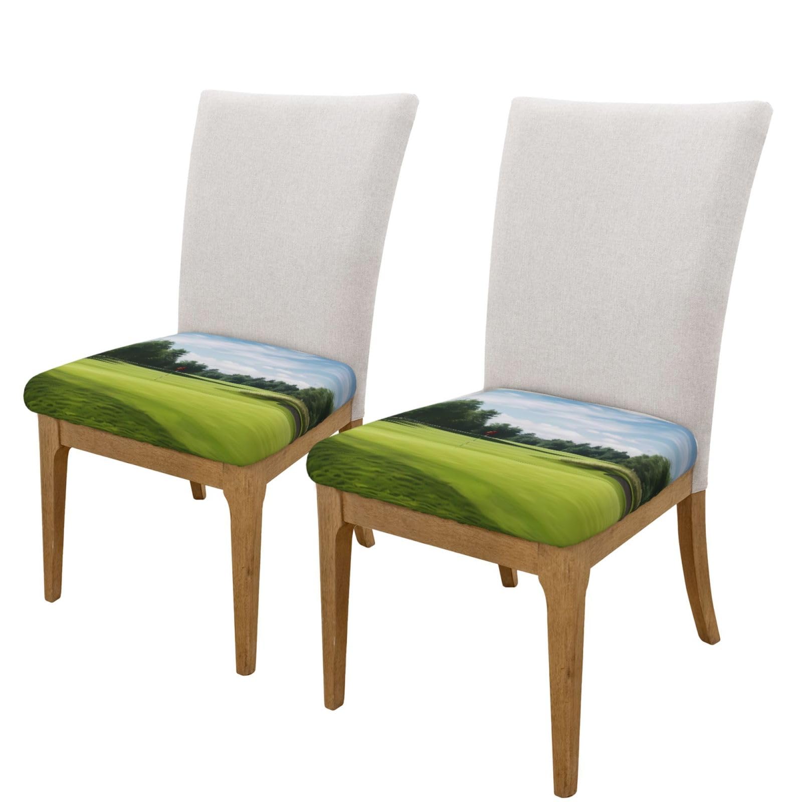 quopvn Golf Course Lawn Print Elastic Square Cushion Cover Milk Silk Chair Cover for Square Chairs