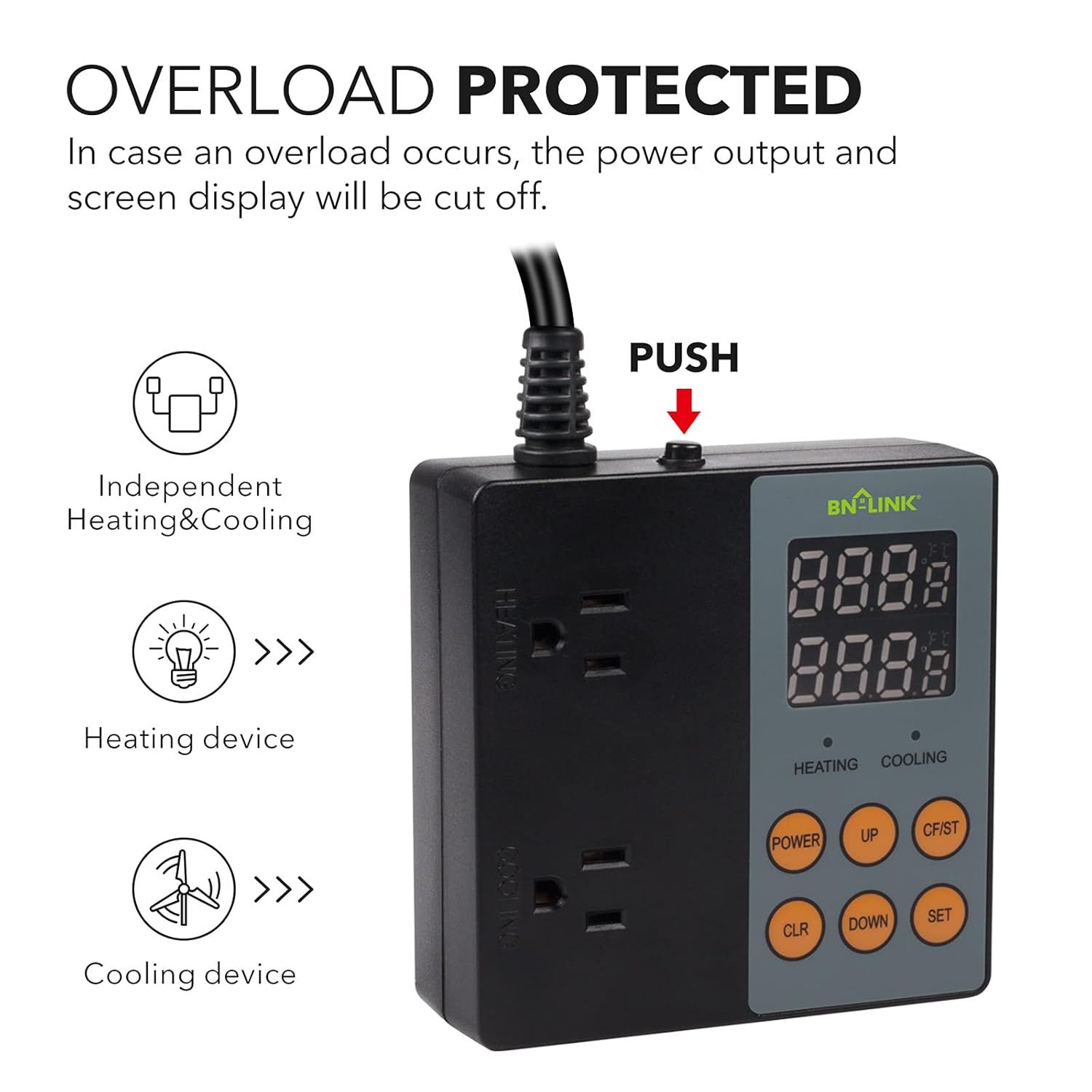 BN-LINK Digital Temperature Controller Heating Cooling 2-Stage Outlet Thermostat Controller Plug for Reptiles Aquarium Carboy Homebrew Breeding Fermenter Seed Germination °C/°F -40-176°F 15A/1875W: Industrial & Scientific
