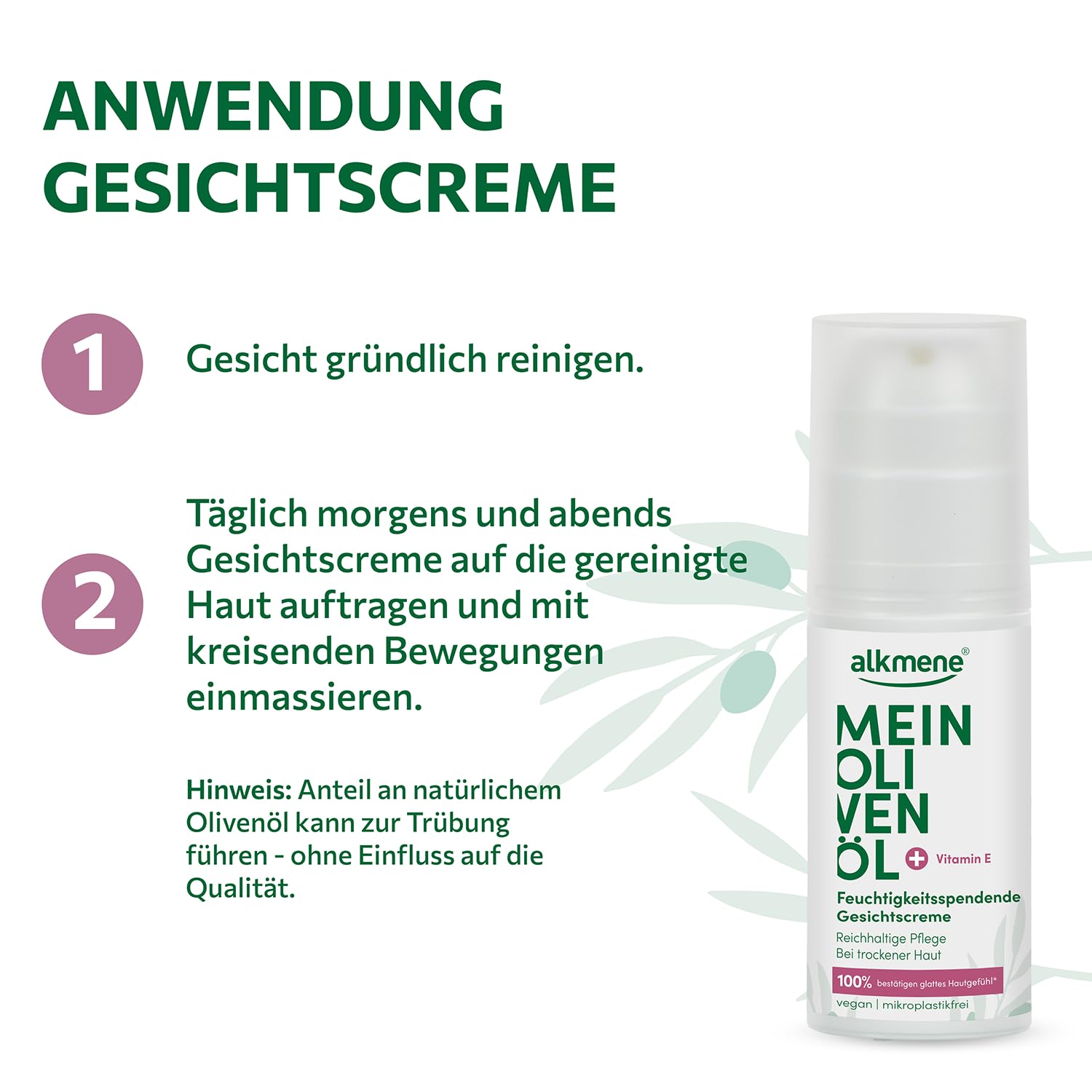 alkmene Gesichtscreme trockene Haut - 100% bestätigen glattes Hautgefühl | 6x 50 ml Feuchtigkeitscreme Gesicht vegan mit Olivenöl - Trockene Haut Gesicht - Moisturizer face - Gesichtscreme Damen